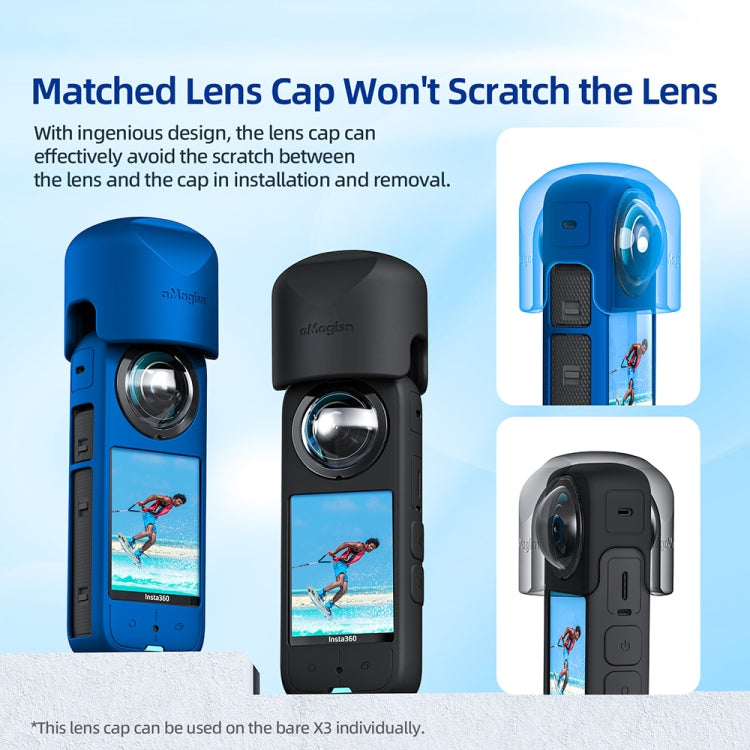 For Insta360 X3 AMagisn Body Silicone Protective Cover, Body+Lens Case (Black), Body Case (black), Lens Case (Black)