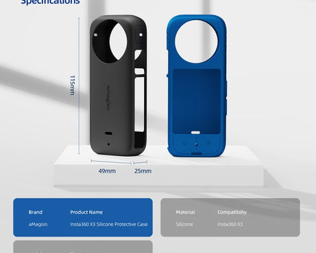 For Insta360 X3 AMagisn Body Silicone Protective Cover, Body+Lens Case (Black), Body Case (black), Lens Case (Black)