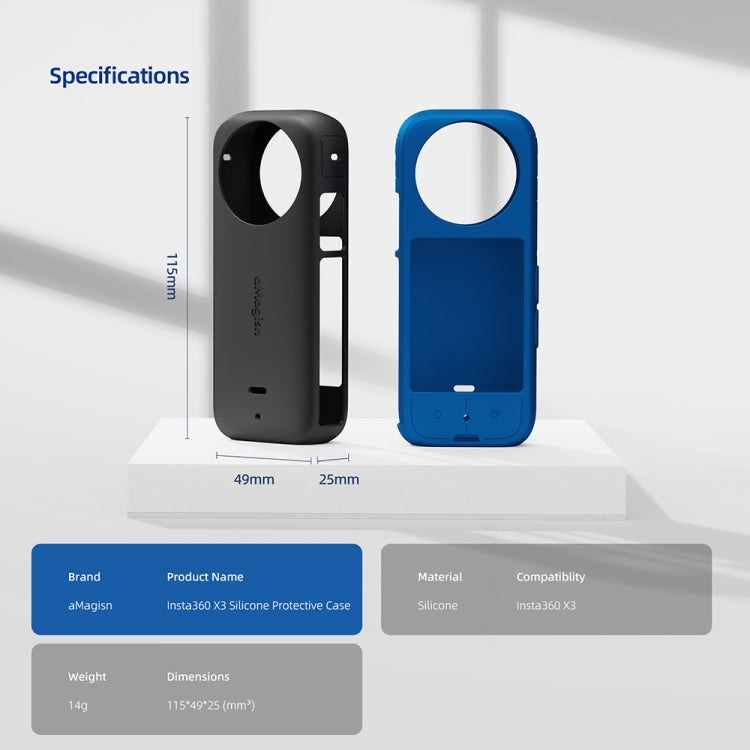 For Insta360 X3 AMagisn Body Silicone Protective Cover, Body+Lens Case (Black), Body Case (black), Lens Case (Black)