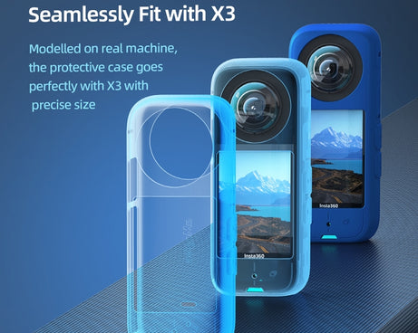 For Insta360 X3 AMagisn Body Silicone Protective Cover, Body+Lens Case (Black), Body Case (black), Lens Case (Black)