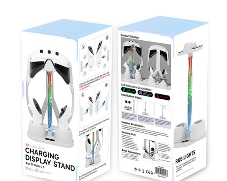 For Meta Quest 3 VR Glasses Charging Base Storage Bracket with Cool RGB Light, Charging Base