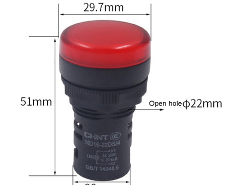 CHINT ND16-22DS LED Signal Light Power AD Indicator Lights, 24V (Red), 24V (Green), 24V (Yellow), 220V (Red), 220V (Green), 220V (Yellow)