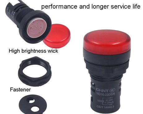 CHINT ND16-22DS LED Signal Light Power AD Indicator Lights, 24V (Red), 24V (Green), 24V (Yellow), 220V (Red), 220V (Green), 220V (Yellow)