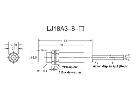 OMCH LJ18A3-8-Z/BX DC NPN 3-Wire Normally Open Sensors Inductive M18 Proximity Switch, LJ18A3-8-Z/BX