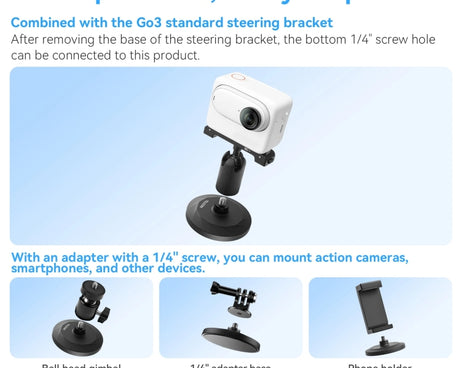 TELESIN Magnetic Base With 1/4 Inch Interface for DJI Pocket 3 / Insta360 Camera & Smart Phones, With Suction Cup Base Set, Without Suction Cup Base