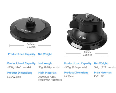TELESIN Magnetic Base With 1/4 Inch Interface for DJI Pocket 3 / Insta360 Camera & Smart Phones, With Suction Cup Base Set, Without Suction Cup Base