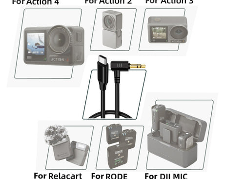 USB-C / Type-C To 3.5mm Male TRS Audio Adapter Cable For DJI Osmo Action 4 / 3 / 2 / Pocket 3