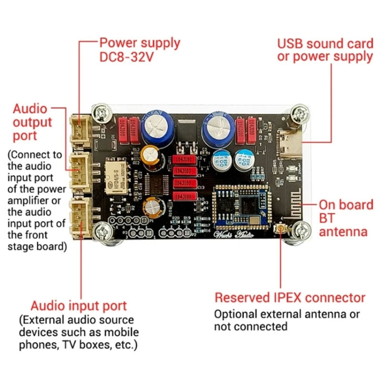 Bluetooth Lossless Decoder Board APTX Amplifier Wireless Receiver, QCC3034, QCC5125