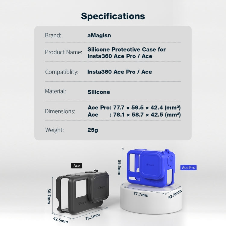 aMagisn Silicone Protection Case Sports Camera Protection Accessories, For Insta360 Ace Pro (Black), For Insta360 Ace Pro (Blue), For Insta360 Ace (Black), For Insta360 Ace (Blue)