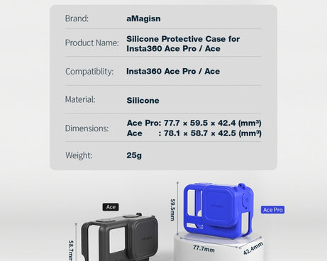 aMagisn Silicone Protection Case Sports Camera Protection Accessories, For Insta360 Ace Pro (Black), For Insta360 Ace Pro (Blue), For Insta360 Ace (Black), For Insta360 Ace (Blue)