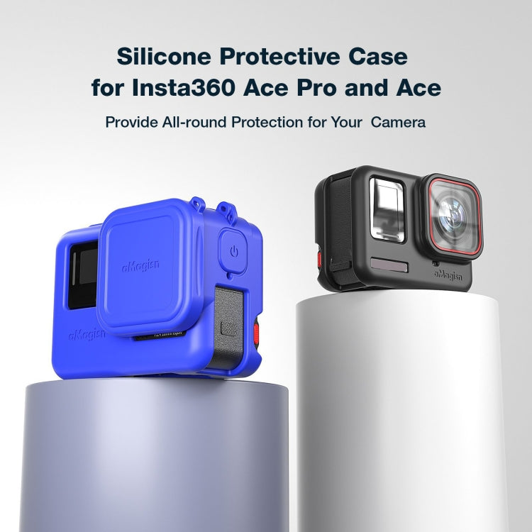 aMagisn Silicone Protection Case Sports Camera Protection Accessories, For Insta360 Ace Pro (Black), For Insta360 Ace Pro (Blue), For Insta360 Ace (Black), For Insta360 Ace (Blue)