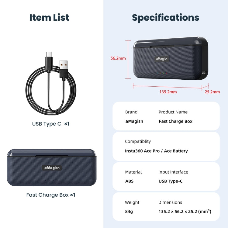 For Insta360 Ace / Ace Pro aMagisn Fast Charging Case Camera Charger Accessories, For Insta360 Ace / Ace Pro