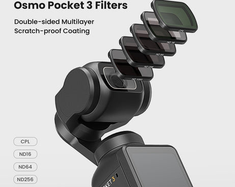 For DJI Osmo Pocket 3 aMagisn HD Double Sided Coated Filters Sports Camera Protective Goggles, CPL, ND16+ND64+ND256 + CPL, ND16+ND64+ND256+ND1000