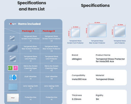 For Insta360 ACE aMagisn Tempered Film Protective Stickers Sports Camera Accessories, 3 In 1, 6 In 1