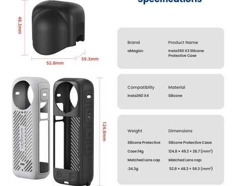 For Insta360 X4 AMagisn Silicone Protective Cover