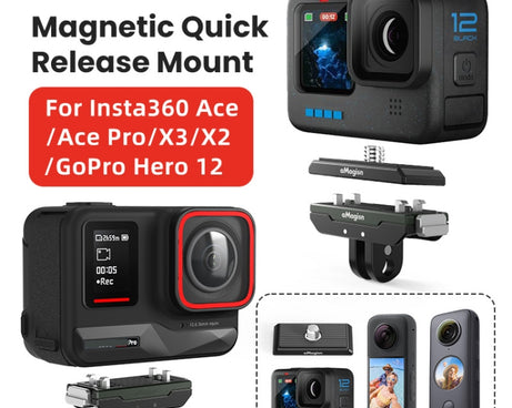 AMagisn Metal Magnetic Quick Release + Top Cover, For Insta360 Ace / Ace Pro / X5 / X3 / X2 / GoPro HERO12 Black, Metal+Top Cover