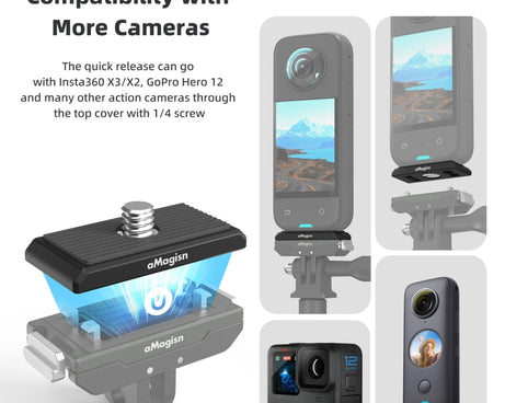 AMagisn Metal Magnetic Quick Release + Top Cover, For Insta360 Ace / Ace Pro / X5 / X3 / X2 / GoPro HERO12 Black, Metal+Top Cover
