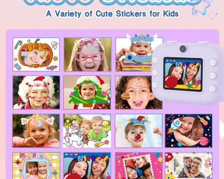 M8 2.4-Inch 1080P HD 2400W Pixel Dual-Camera Children Thermal Printing Camera, Pink, Blue, Purple, Pink+32GB, Blue+32GB, Purple+32GB