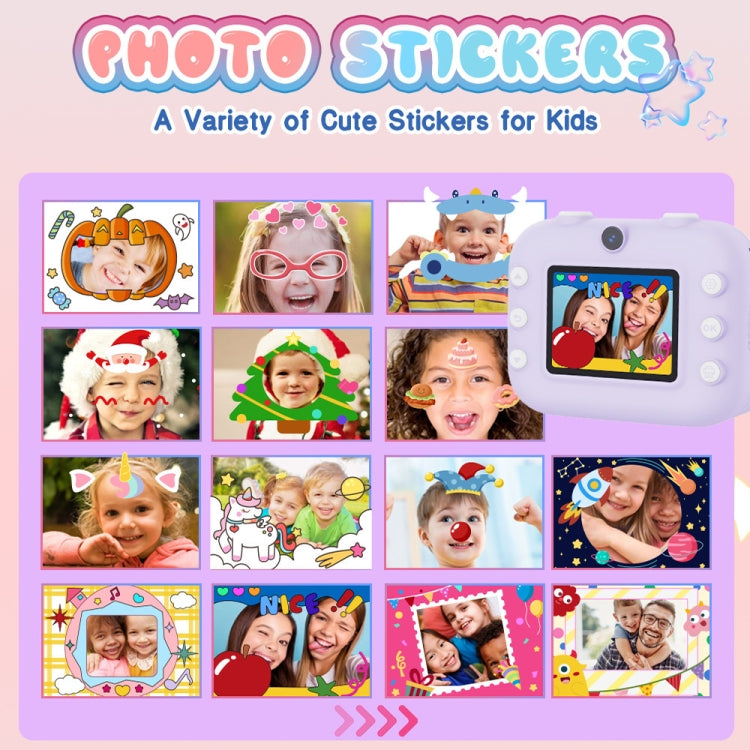 M8 2.4-Inch 1080P HD 2400W Pixel Dual-Camera Children Thermal Printing Camera, Pink, Blue, Purple, Pink+32GB, Blue+32GB, Purple+32GB