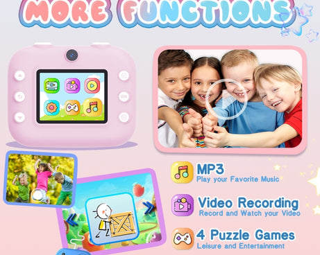 M8 2.4-Inch 1080P HD 2400W Pixel Dual-Camera Children Thermal Printing Camera, Pink, Blue, Purple, Pink+32GB, Blue+32GB, Purple+32GB