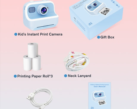 M8 2.4-Inch 1080P HD 2400W Pixel Dual-Camera Children Thermal Printing Camera, Pink, Blue, Purple, Pink+32GB, Blue+32GB, Purple+32GB