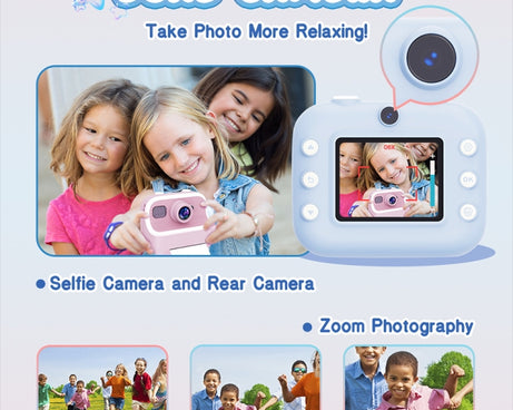 M8 2.4-Inch 1080P HD 2400W Pixel Dual-Camera Children Thermal Printing Camera, Pink, Blue, Purple, Pink+32GB, Blue+32GB, Purple+32GB