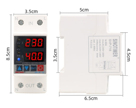 Adjustable Self-resetting Intelligent Over-voltage and Under-voltage Protector 220V AC, SINOTIMER SVP-718 40A, SINOTIMER SVP-718 63A