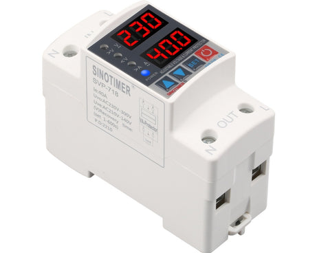 Adjustable Self-resetting Intelligent Over-voltage and Under-voltage Protector 220V AC, SINOTIMER SVP-718 40A, SINOTIMER SVP-718 63A
