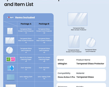 For DJI Osmo Action 5 Pro aMagisn 9H Hardness Tempered Glass Set, Package A, Package B
