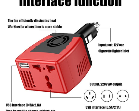 75W Car Inverter Voltage Conversion USB Port Charger, 12V To 220V 0.5A Red, 12V To 110V 0.5A Red, 12V To 220V 0.5A Black, 12 To 110V 0.5A Black, 12V To 220V 2.1A Red, 12V To 110V 2.1A Black, 12V To 220V 2.1A Black, 12V To 110V 2.1A Red
