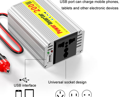 200W Modified Sine Wave Inverter Car Mobile Phone 2.1A Universal Power Supply, 12 To 220V