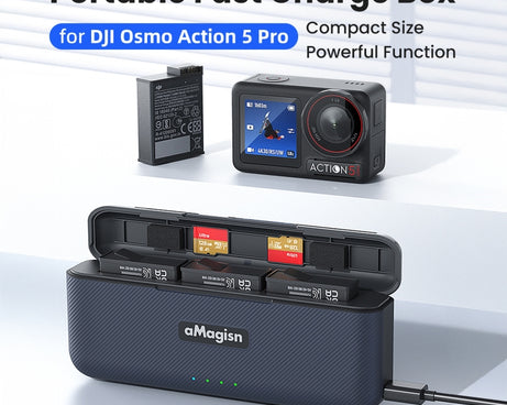 For DJI Osmo 360/Action 5 Pro aMagisn Battery Charger Fast Charging Box Storage Compartment