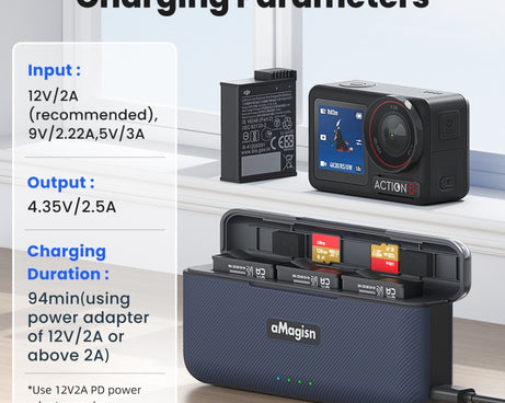 For DJI Osmo 360/Action 5 Pro aMagisn Battery Charger Fast Charging Box Storage Compartment