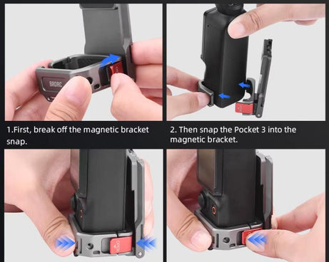 For DJI OSMO Pocket 3 BRDRC PO3005 Multi-functional Magnetic Base Expansion Back Clip Holder Adapter Bezel Accessory