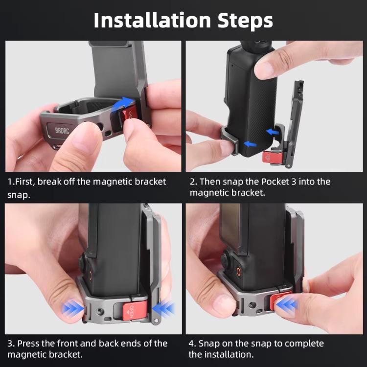 For DJI OSMO Pocket 3 BRDRC PO3005 Multi-functional Magnetic Base Expansion Back Clip Holder Adapter Bezel Accessory