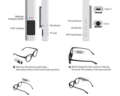 HD 2.7K FPV Eyeglasses Camera 0.96 inch IPS Color Screen Convenient Shooting