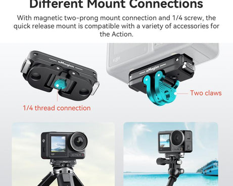For DJI Action 5 Pro / 4 /  3 aMagisn Metal Magnetic Quick Release Mount Dual Interface Adapter