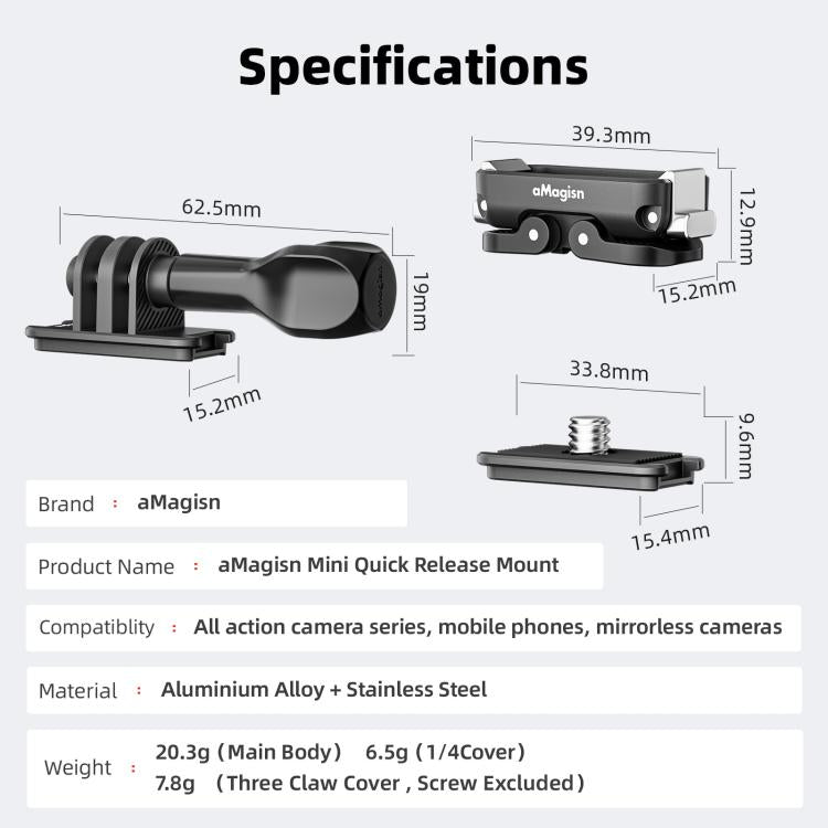 aMagisn Mini Quick Release Mount for Sports Cameras