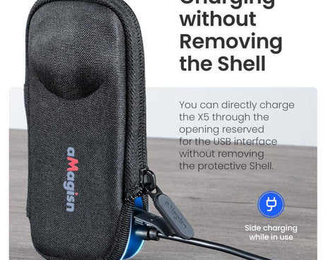For Insta360 X5 Camera aMagisn Storage Bag Hard Shell Protective Case with Carabiner Clip, Storage Bag