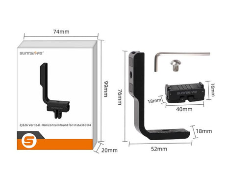 For Insta360 X5 / X4 Sunnylife X4-ZJ826 L-shape Conversion Bracket Magnetic Adaptor Expansion Accessory, X4-ZJ826