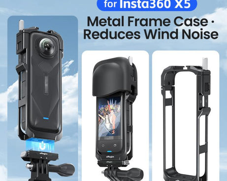 aMagisn Metal Cage for Insta360 X5 Wind Noise Reduction, Shockproof Mount with Dual Cold Shoe