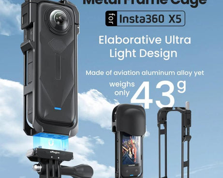 aMagisn Metal Cage for Insta360 X5 Wind Noise Reduction, Shockproof Mount with Dual Cold Shoe