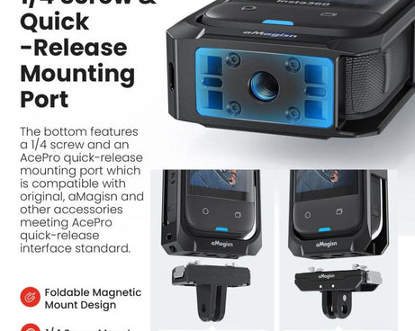 aMagisn Metal Cage for Insta360 X5 Wind Noise Reduction, Shockproof Mount with Dual Cold Shoe