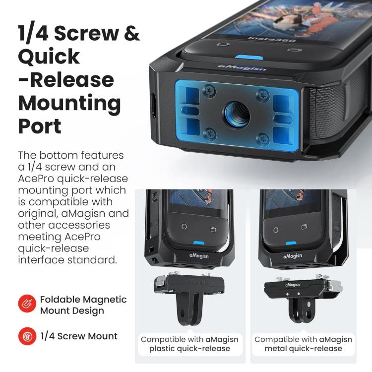 aMagisn Metal Cage for Insta360 X5 Wind Noise Reduction, Shockproof Mount with Dual Cold Shoe