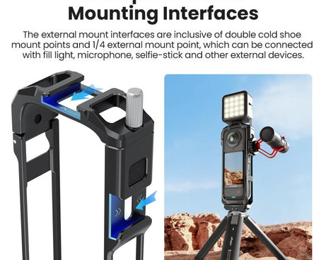 aMagisn Metal Cage for Insta360 X5 Wind Noise Reduction, Shockproof Mount with Dual Cold Shoe