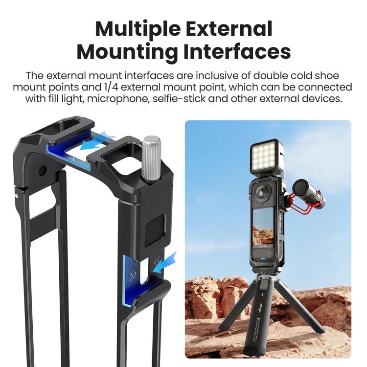 aMagisn Metal Cage for Insta360 X5 Wind Noise Reduction, Shockproof Mount with Dual Cold Shoe