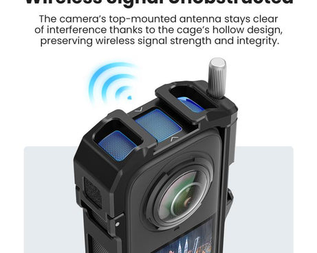 aMagisn Metal Cage for Insta360 X5 Wind Noise Reduction, Shockproof Mount with Dual Cold Shoe