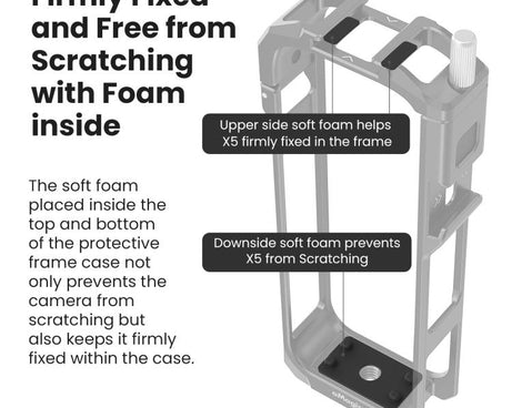 aMagisn Metal Cage for Insta360 X5 Wind Noise Reduction, Shockproof Mount with Dual Cold Shoe
