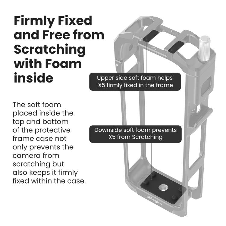 aMagisn Metal Cage for Insta360 X5 Wind Noise Reduction, Shockproof Mount with Dual Cold Shoe