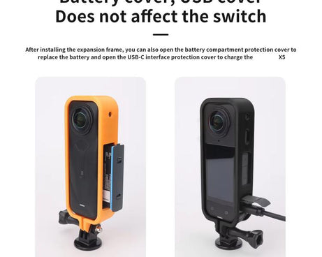 For Insta360 X5 360 Camera CQT Expandable Protective Cage Shockproof Case, Vertical Black, Horizontal Black, Vertical Orange, Horizontal Orange